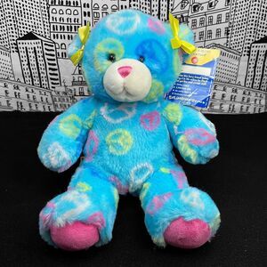 TAG! Build A Bear Blue Peace Friendship Peace Sign Bear 12" Plush Stuffed BAWB